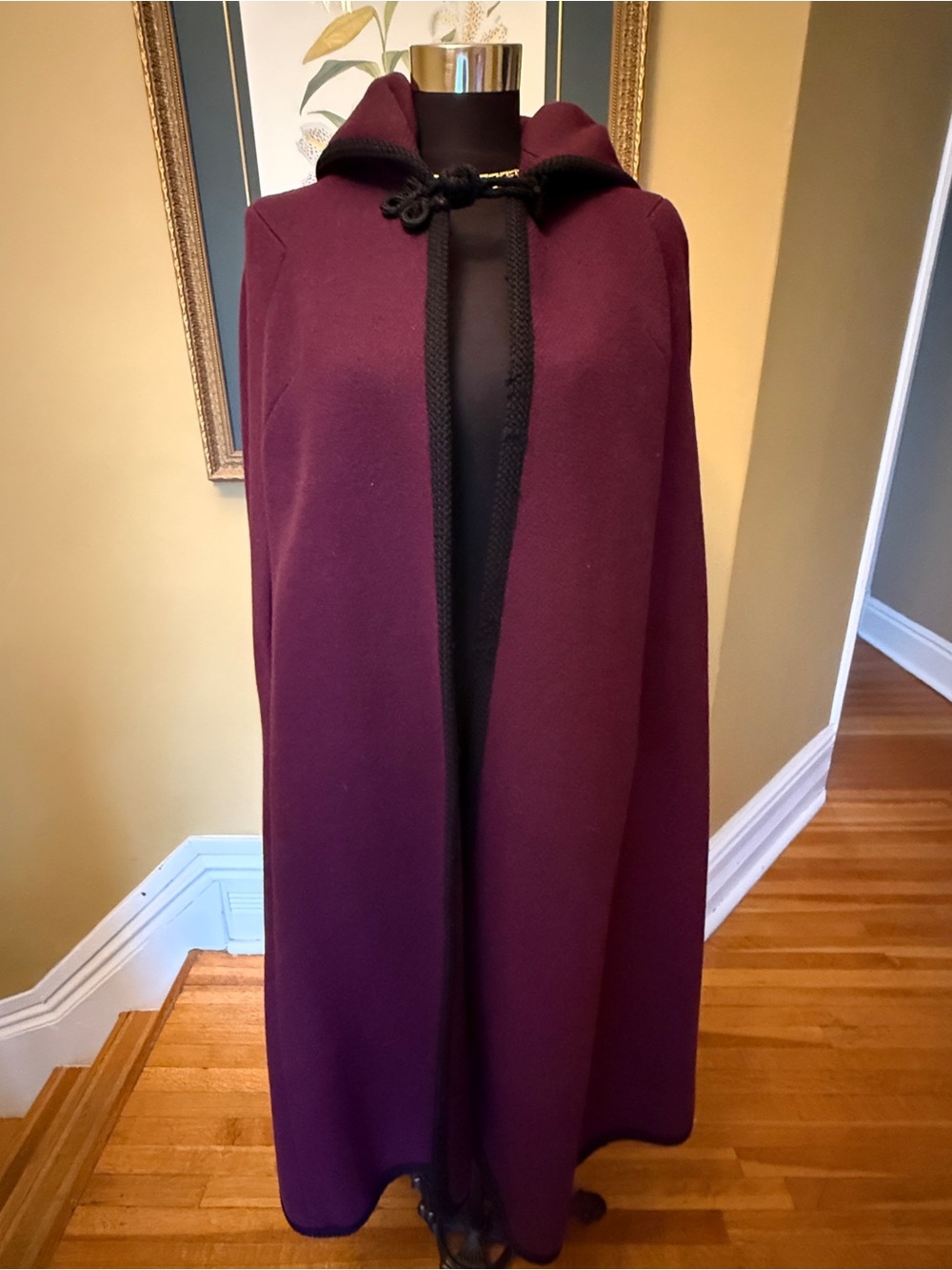 wool Hooded Cape Coat in Deep Plum